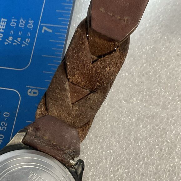 Vtg Timex Watch Men 38mm Indiglo Gold Tone Compass Bezel Leather New Battery - Picture 11 of 16